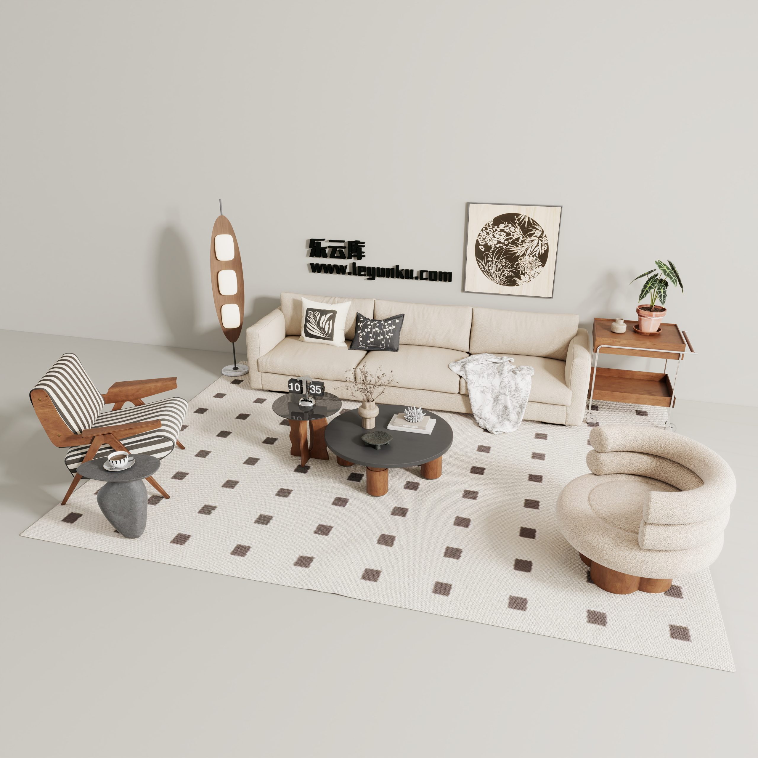 法式中古风格-客厅可拆解场景模型-乐云库