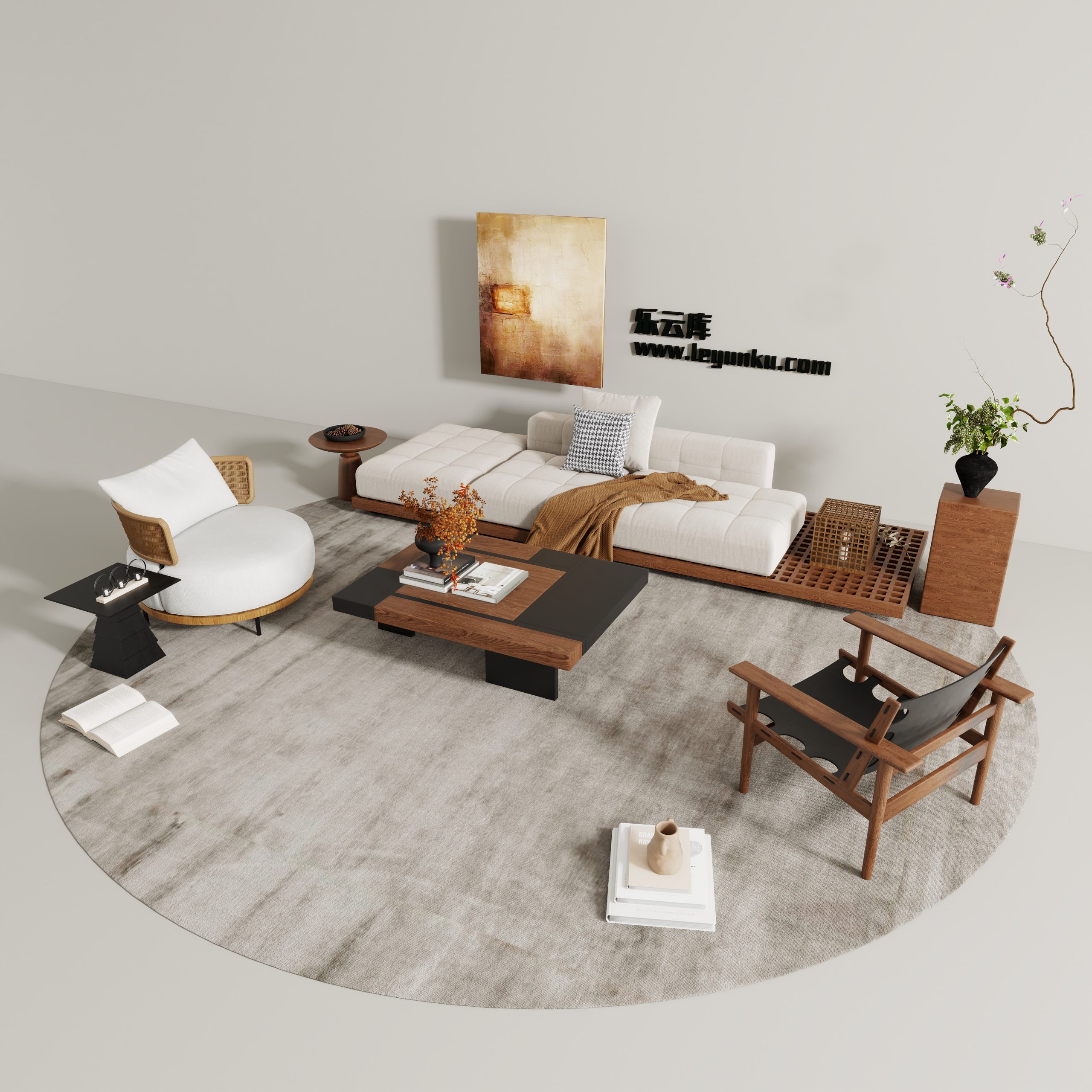 新中式宋氏美学风格-客厅可拆解场景模型-乐云库