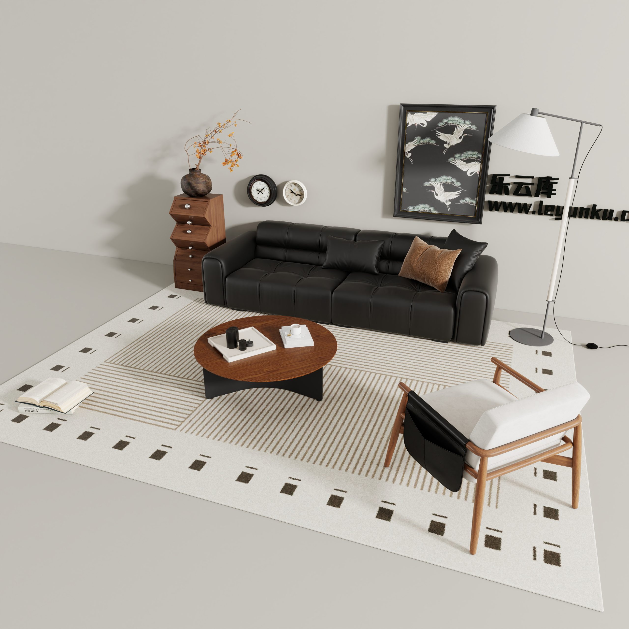 法式中古风格-客厅可拆解场景模型-乐云库