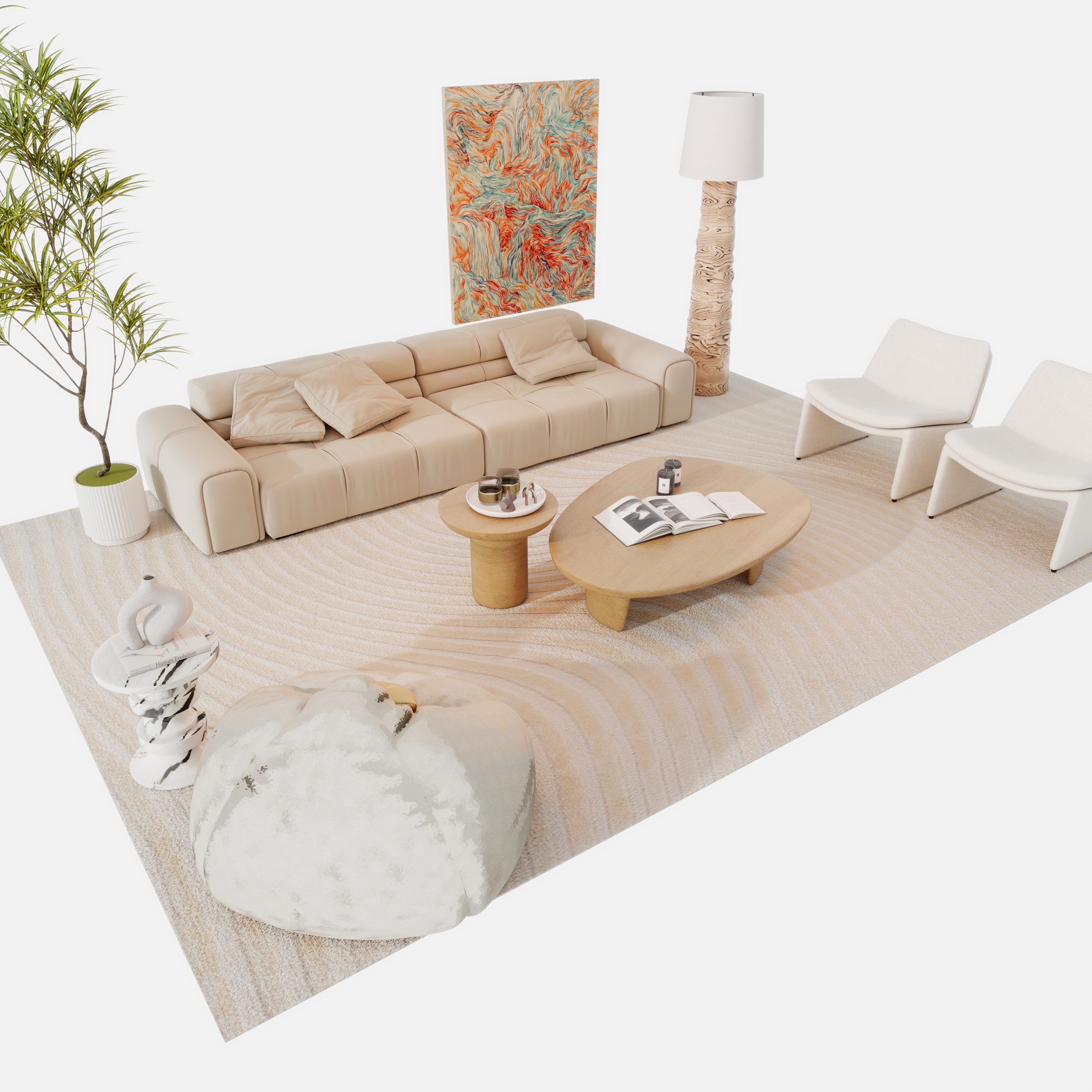 法式中古奶油客厅场景模型-乐云库