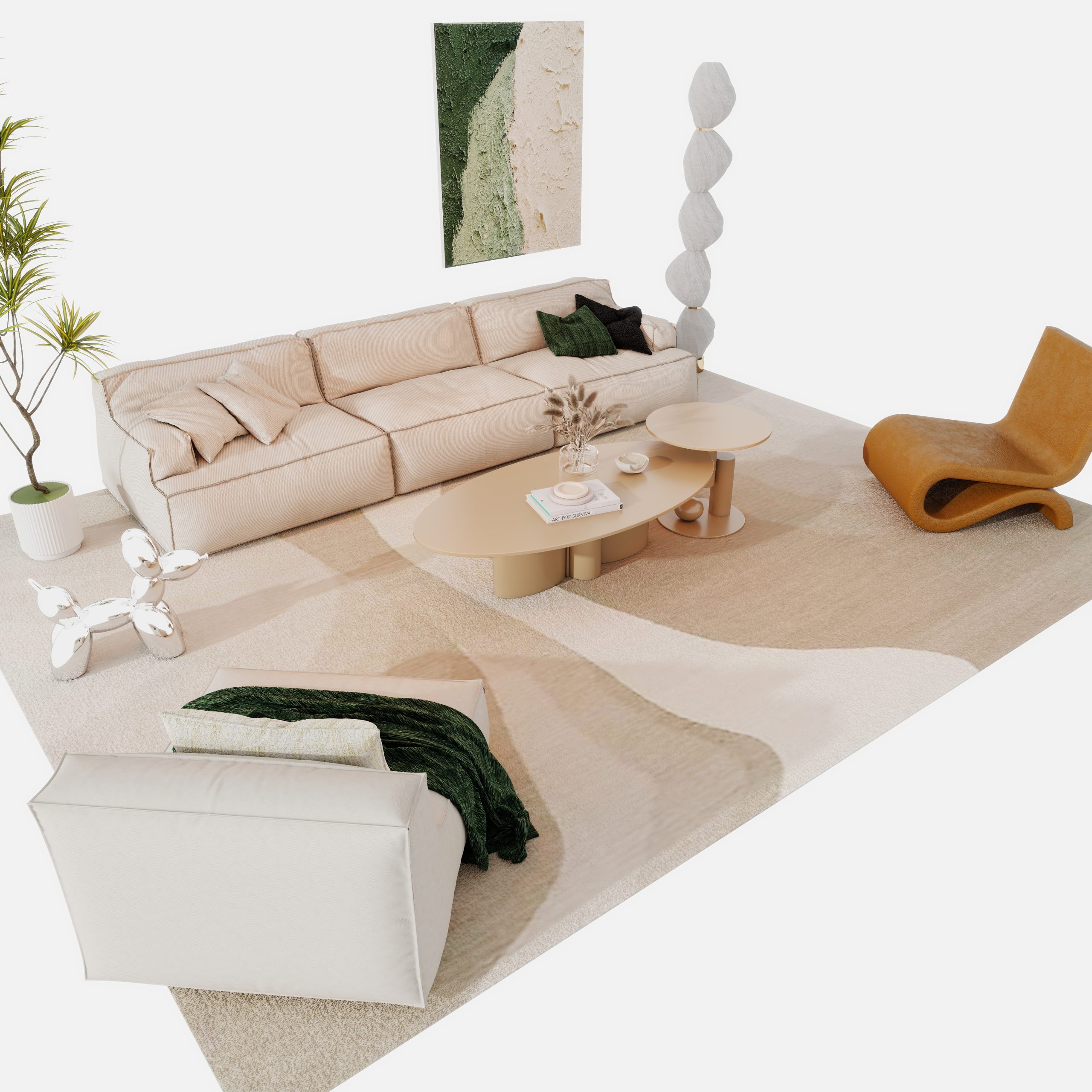 酷家乐现代奶油风格客厅场景模型-乐云库