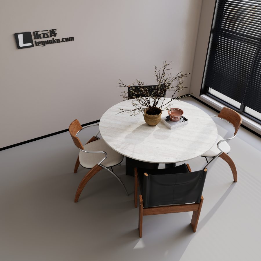 中古法式风格餐桌岛台酷家乐可拆解场景模型-乐云库