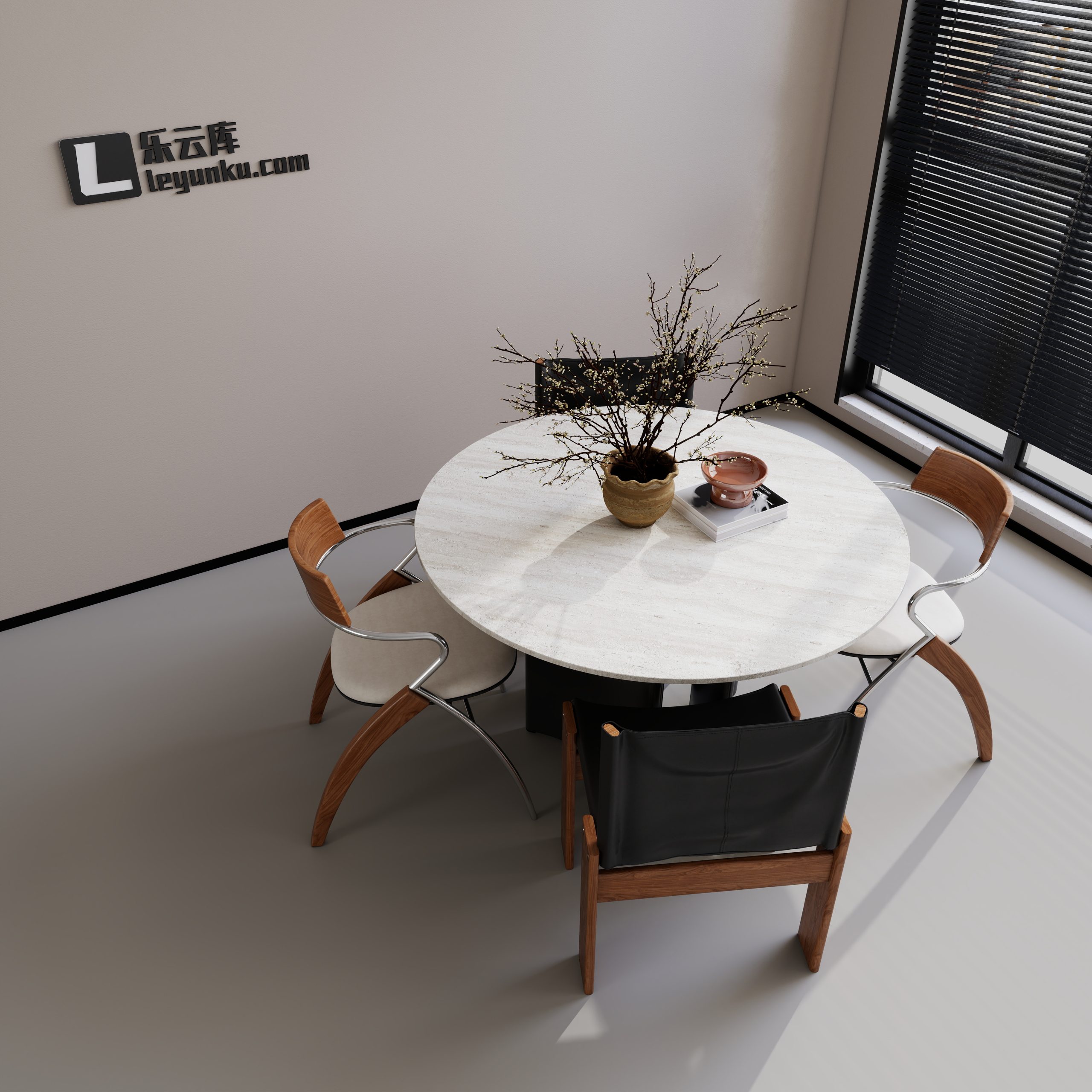 中古法式风格餐桌岛台酷家乐可拆解场景模型-乐云库