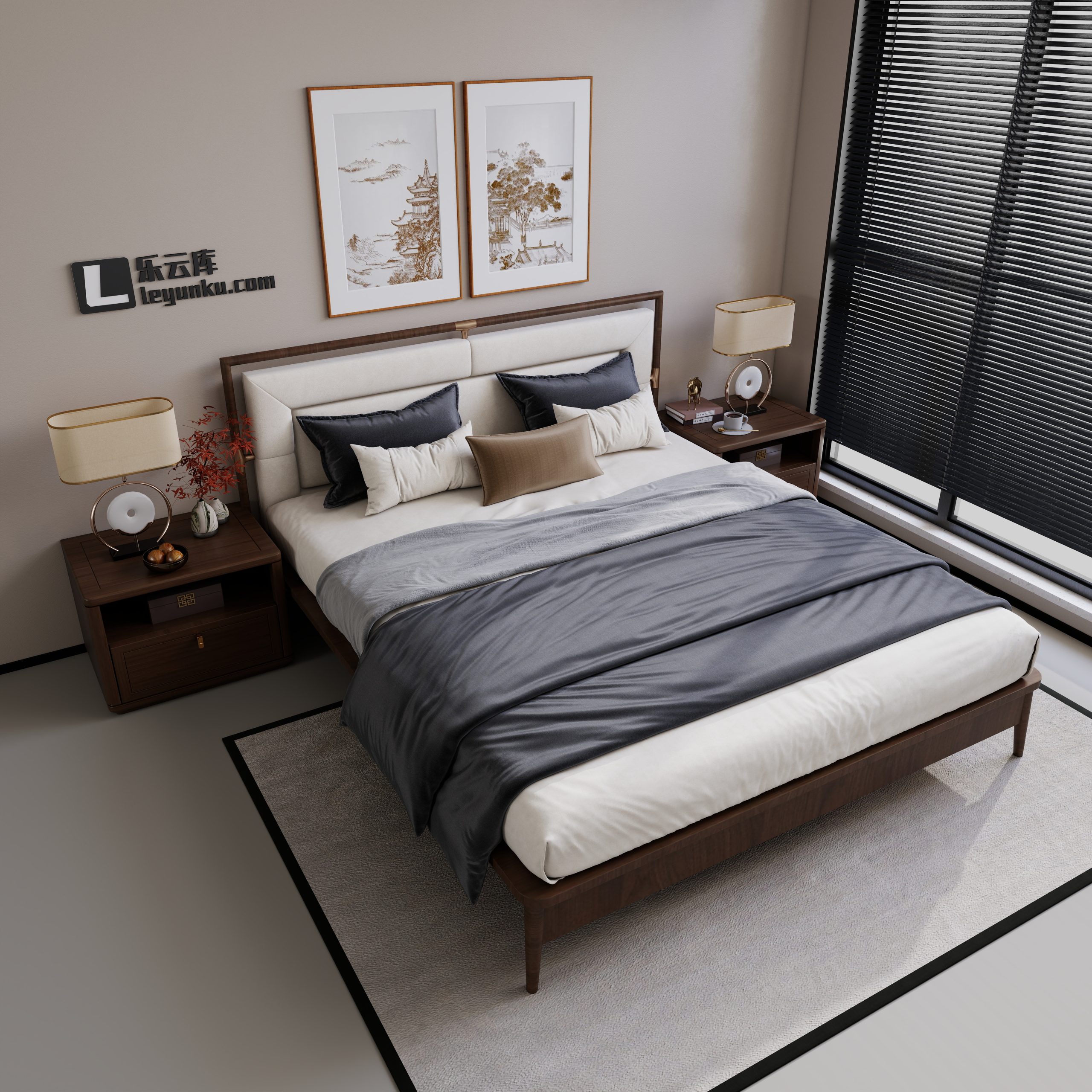 卧室空间酷家乐可拆解场景模型组合-乐云库