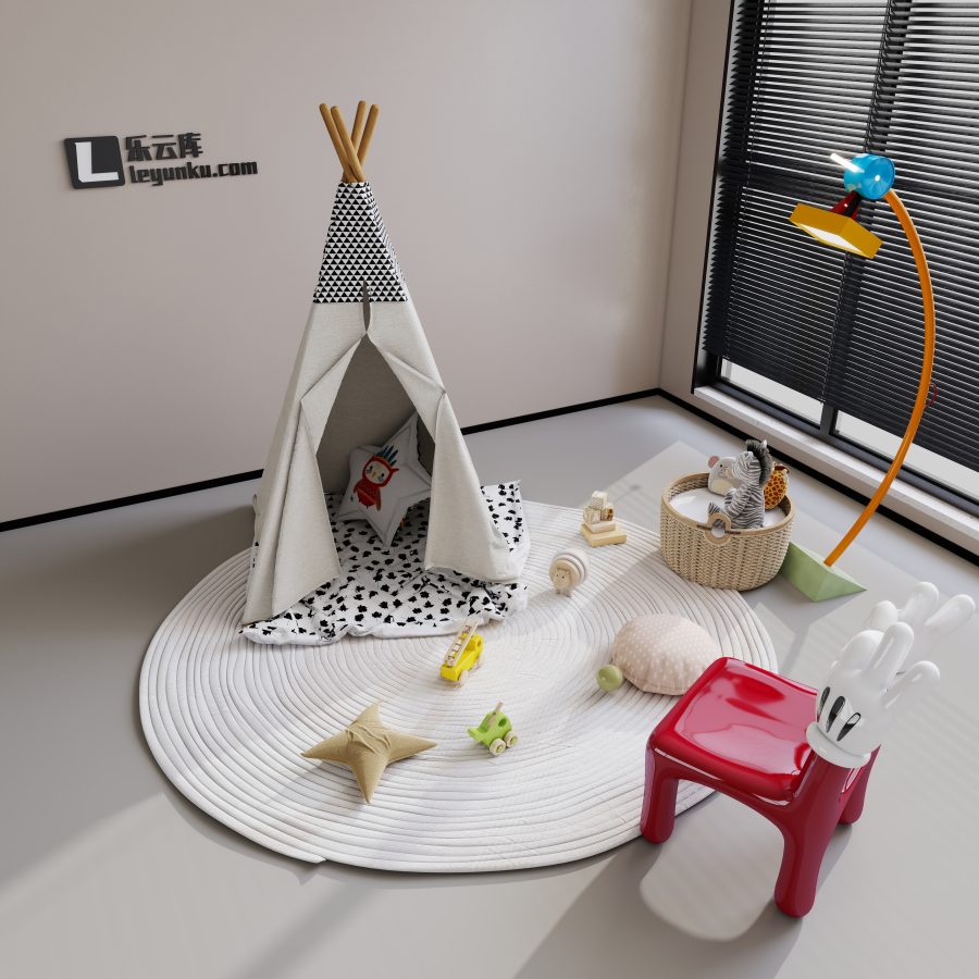 卧室儿童房空间酷家乐可拆解场景模型组合-乐云库