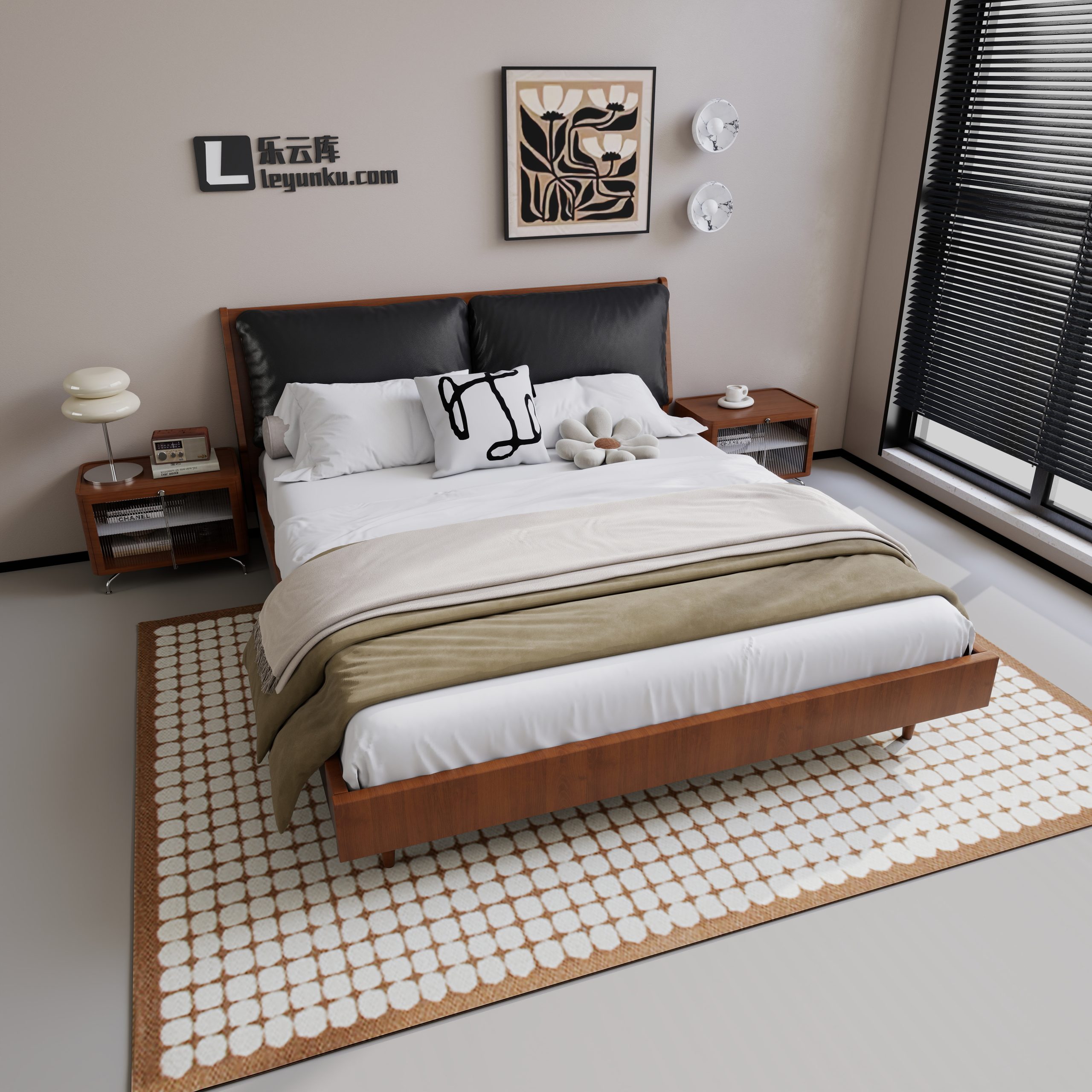 法式中古风格卧室空间酷家乐可拆解场景模型-乐云库