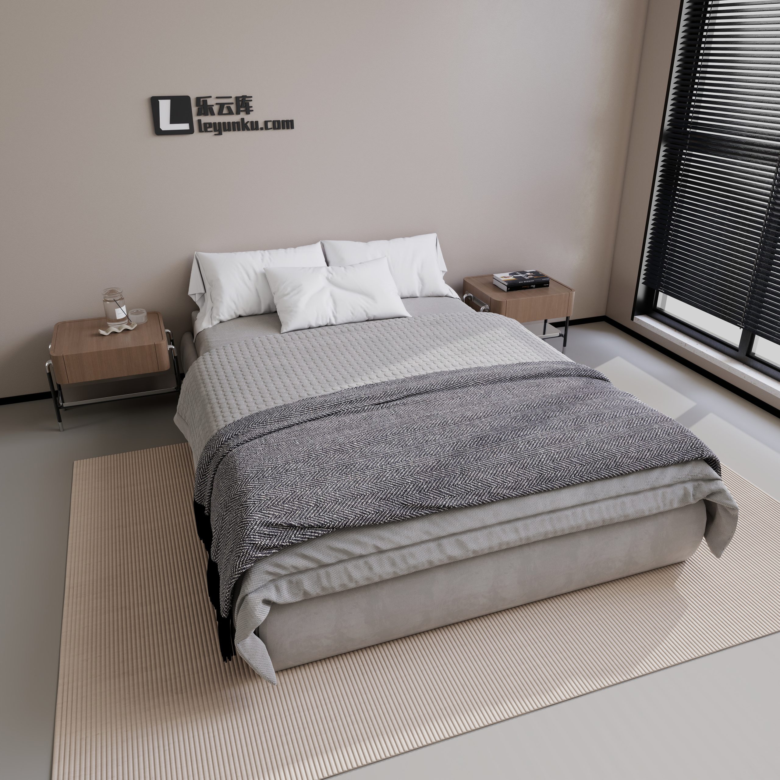 现代意式风格卧室空间酷家乐可拆解场景模型-乐云库