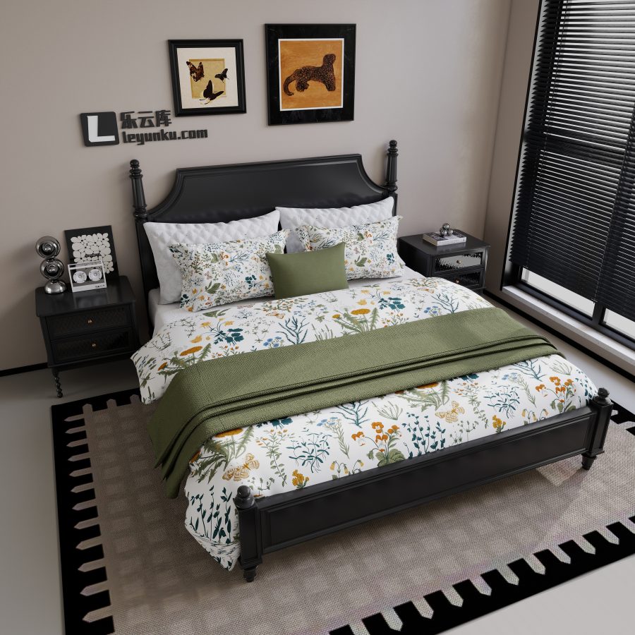 法式风格卧室空间酷家乐可拆解场景模型-乐云库