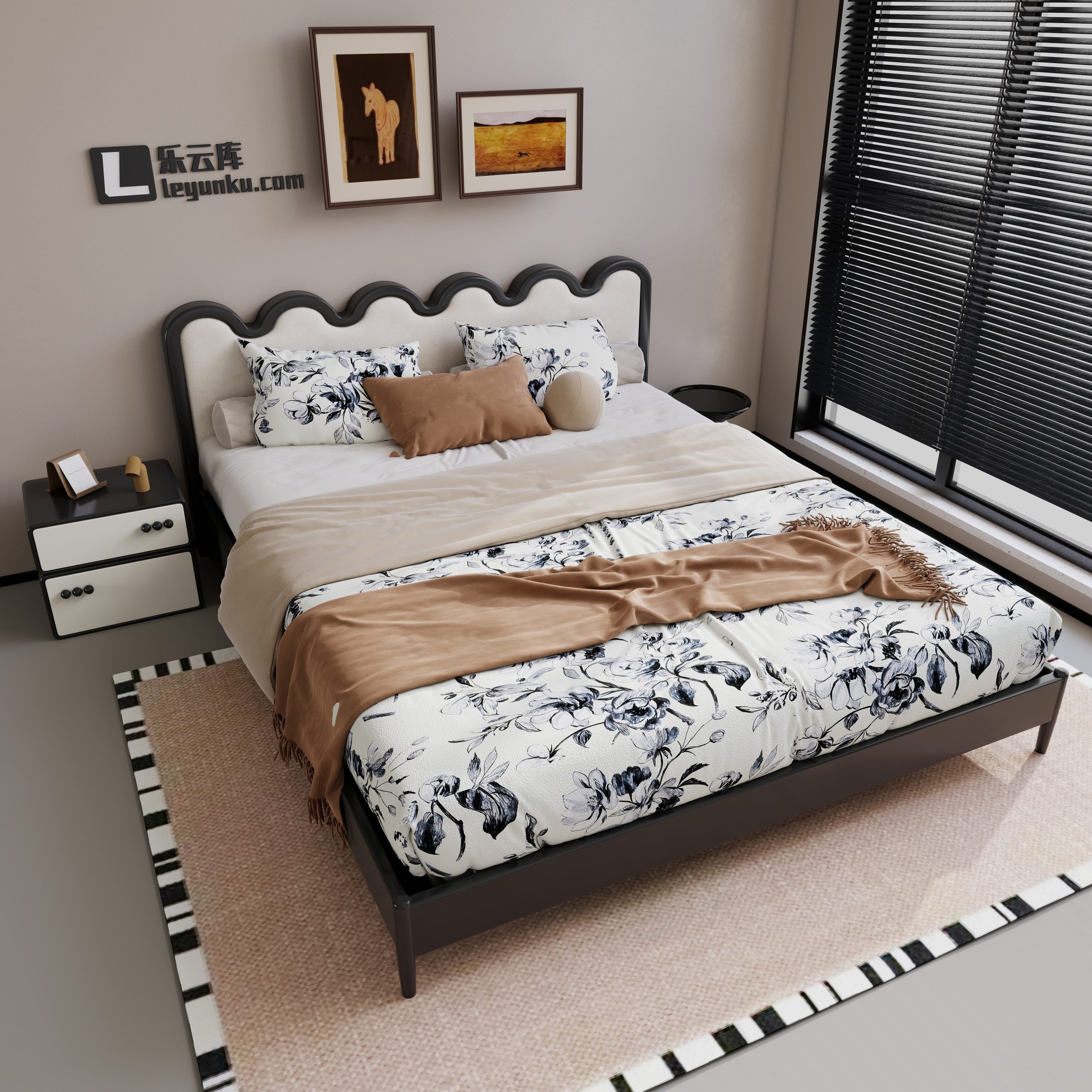 法式风格卧室空间酷家乐可拆解场景模型-乐云库