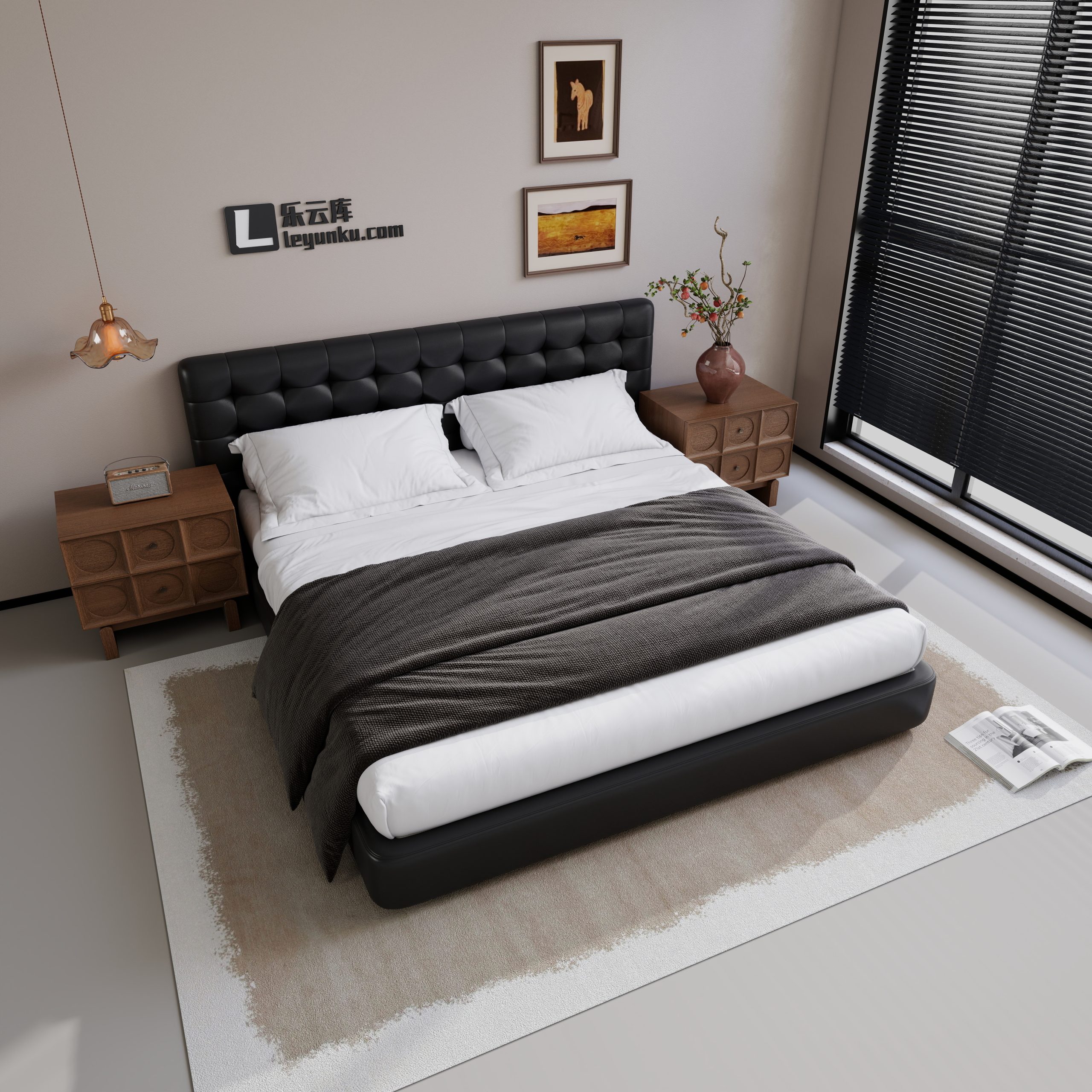 中古风格卧室空间酷家乐可拆解场景模型-乐云库